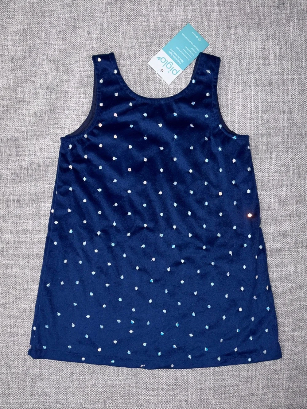 Polarn O. Pyret Navy Sleeveless Kids Dress with Heart Dots
